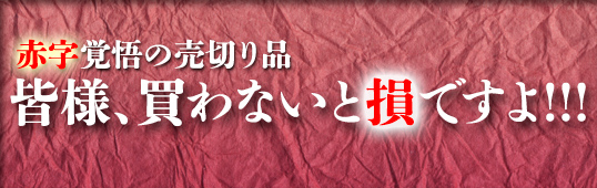 本当に、本当に、「赤字覚悟」の売切りセールです。
最大●●万円も値下げしてます!! さぁ、急いでお気に入りを見つけて下さい。 本当に、本当に、「赤字覚悟」の売切りセールです。
最大●●万円も値下げしてます!! さぁ、急いでお気に入りを見つけて下さい。